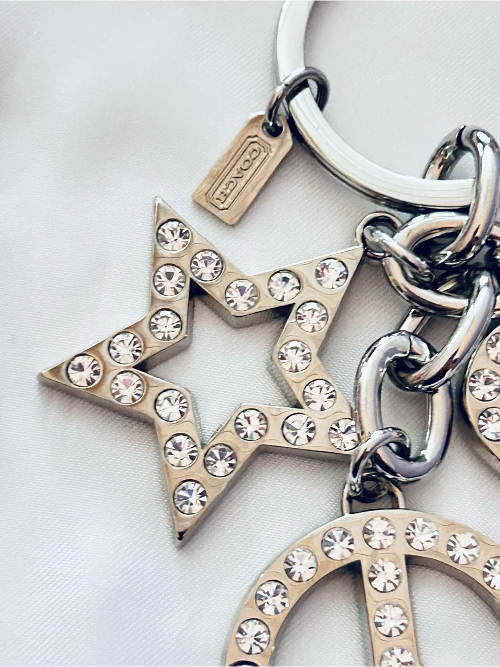 RARE Coach Y2K Swarovski Star Heart & Peace Sign Keychain/ Bag Charm